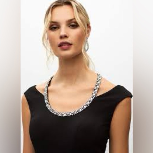 AQUA Embellished Neck Sheath Dress Women's 4 Black Cap Sleeve Zip Closure - Picture 4 of 10